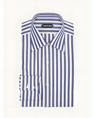 Tom Ford Men’s Navy & White Bengal Striped Button Down Dress Shirt