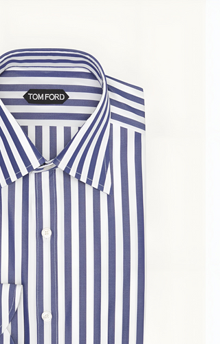 Tom Ford Men’s Navy & White Bengal Striped Button Down Dress Shirt