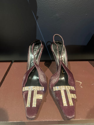 Tom Ford Archive Purple Lavender Fur Heels With Tom Ford Sparkly Buckle