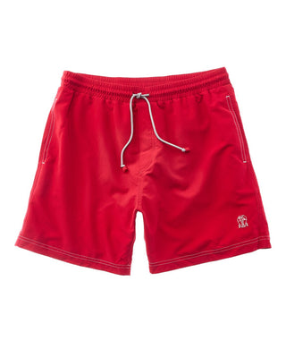 Brunello Cucinelli Mens Red Logo-Embroidered Swim Shorts