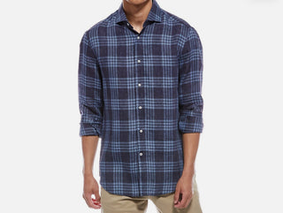 BRUNELLO CUCINELLI MEN'S SHIRT IN WHITE/BLUE