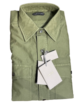 Tom Ford Mens Hunter Green Button Up Cotton Shirt