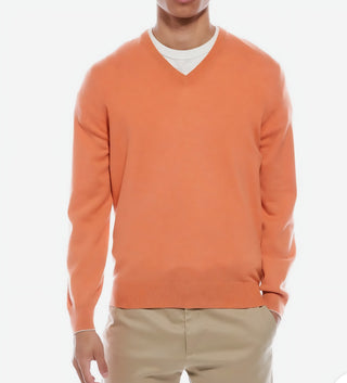 Brunello Cucinelli Mens V-Neck Cashmere Orange Sweater