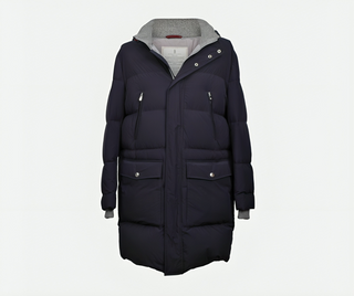 Brunello Cucinelli Mens Navy Hooded Padded Parka Coat