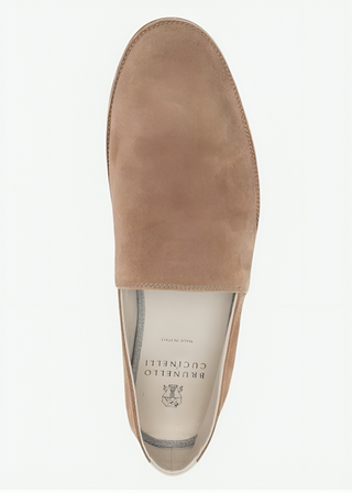 Brunello Cucinelli Mens Beige Suede Slip On Loafer