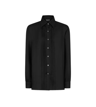 Tom Ford Womens Black Fluid Viscose Silk Twill Shirt With Plisse Plastron