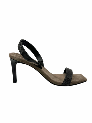 Brunello Cucinelli Womens Heel in Black Grey with Strap Detail