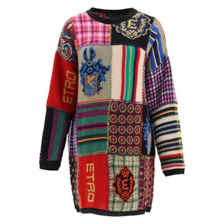 ETRO New Womens Colorful Long Sweater with Patchwork Detail