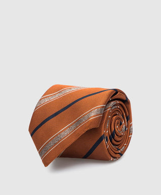 Brunello Cucinelli Burnt Orange Navy Striped Silk Men's Tie