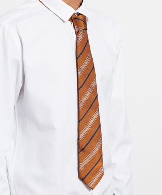 Brunello Cucinelli Burnt Orange Navy Striped Silk Men's Tie