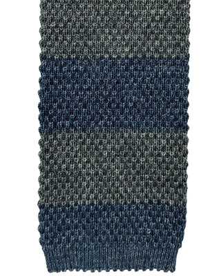 Brunello Cucinelli Dark Grey Blue Striped Square Knitted Men's Tie