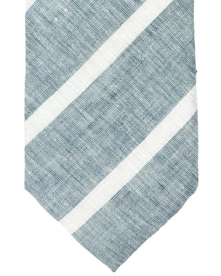 Brunello Cucinelli Linen Tie Light Blue White Stripes Men's Tie