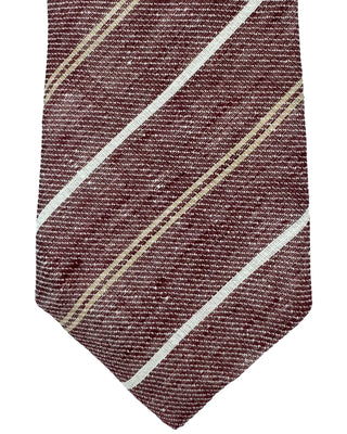 Brunello Cucinelli Red Beige White Striped Linen Men's Tie