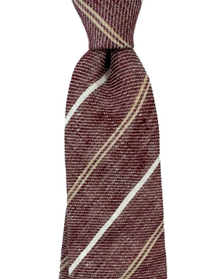 Brunello Cucinelli Red Beige White Striped Linen Men's Tie