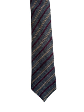 Brunello Cucinelli Grey Yellow Red Striped Wool Men's Tie