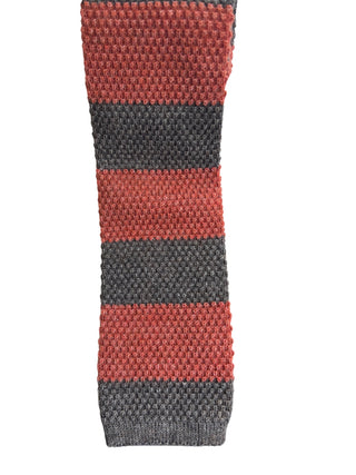 Brunello Cucinelli Red Grey Striped Men's Knitted Square End Tie