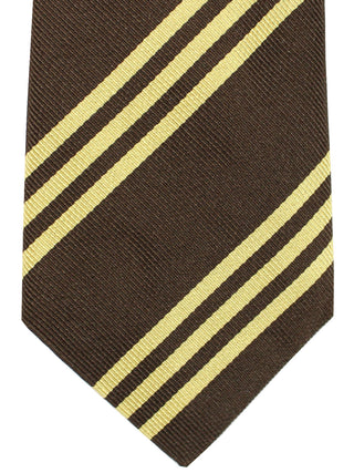 Brunello Cucinelli Brown Yellow Striped Silk Men's Tie