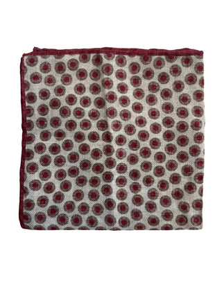 Brunello Cucinelli Red Brown Taupe Eyelet Circle Wool Men's Pocket Square