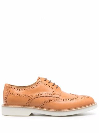 Brunello Cucinelli Men's Wingtip Brogue Detailed Light Brown Leather Derby Shoes