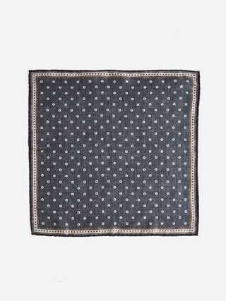 Brunello Cucinelli Men's Navy Brown Circle Plaid Silk Pocket Square