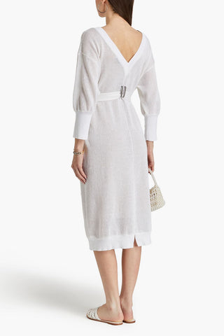 Brunello Cucinelli Women's Knit Mesh Dress In White with Nude Lining