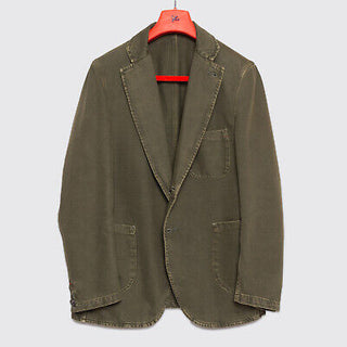 Isaia Mens Cotton Olive Green Unstructured Blazer Jacket