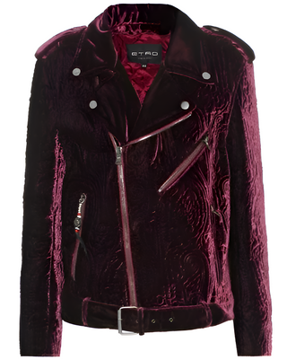 ETRO Quilted Velvet Asymmetric Moto Jacket Deep Purple