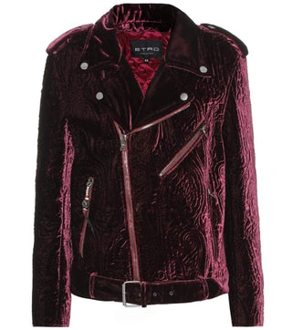 ETRO Womens Velvet Purple Red Quilted Moto Jacket