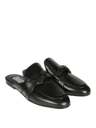 TODS Women’s Bow detail black leather mules