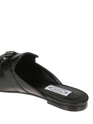 TODS Women’s Bow detail black leather mules