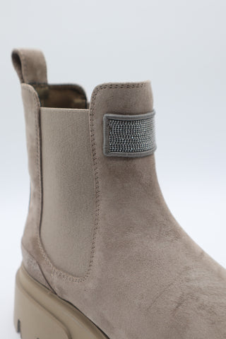 Brunello Cucinelli Suede Grey With Bead Embellishment Women's Boots In Roccia