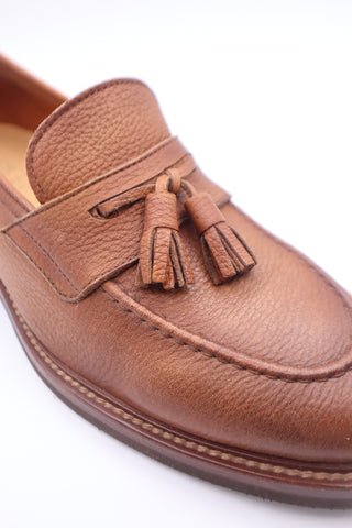 Brunello Cucinelli Men's Brown Chestnut Calfskin Leather Tassel Loafer