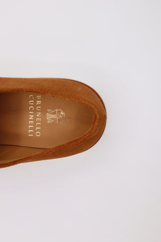 Brunello Cucinelli Mens Suede Leather Brown Cognac Shoes