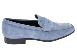 Tods Mens Suede Leather Loafers in Sky Blue