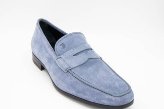 Tods Mens Suede Leather Loafers in Sky Blue