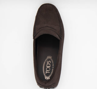 Tods Mens Suede Leather Loafers in Dark Brown