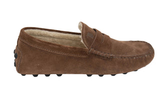 Tods Mens Sherpa Lined Leather Loafers in Brown