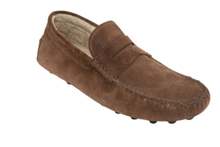 Tods Mens Sherpa Lined Leather Loafers in Brown