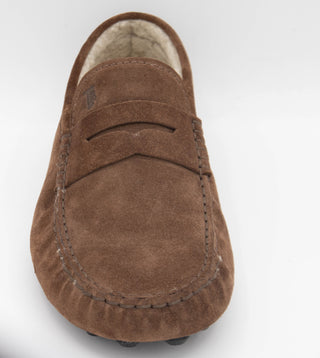 Tods Mens Sherpa Lined Leather Loafers in Brown