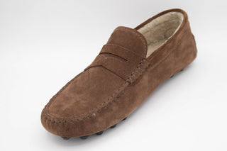 Tods Mens Sherpa Lined Leather Loafers in Brown