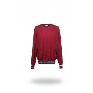 Brunello Cucinelli Cashmere Crew Neck Sweater with Striped Trim Red