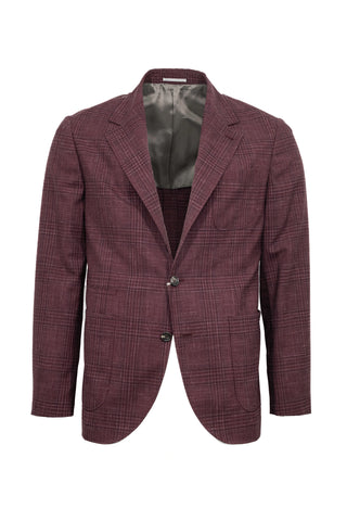 Brunello Cucinelli New Mens Wool Linen & Silk Brick Red Plaid Blazer