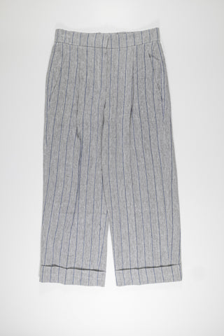 Brunello Cucinelli Womens 100% Linen Light Grey & Blue Pin Striped Cuffed Pant