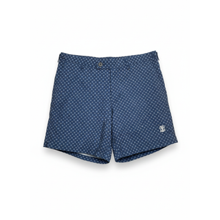 Brunello Cucinelli Mens Swim Patterned Shorts in Navy With Side Adjusters