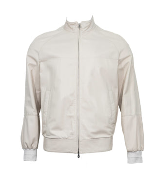 Brunello Cucinelli Men's White Bomber Leather Jacket