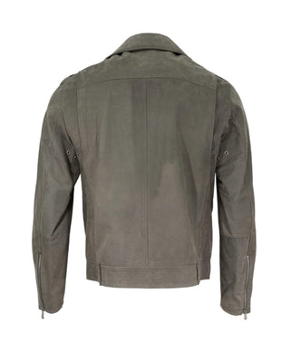Brunello Cucinelli Grey Leather Moto Biker Jacket