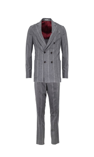 Brunello Cucinelli New Double Breasted Charcoal Grey Pinstripe Suit