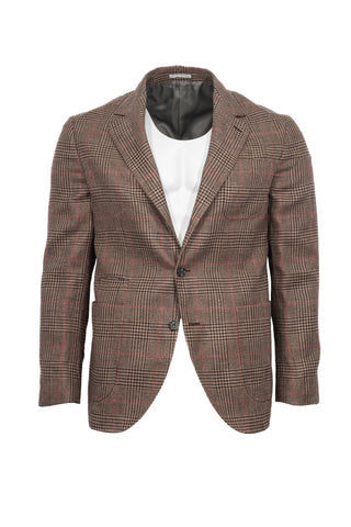 Brunello Cucinelli Mens Linen & Wool Brown & Pink Plaid Blazer