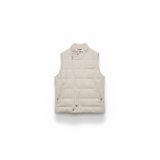 Brunello Cucinelli Linen Asymmetric-Zip Quilted Down Vest