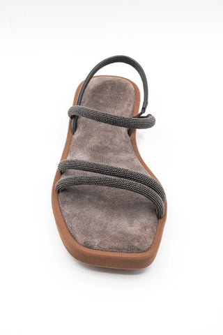 New Brunello Cucinelli Sandals In Grey Leather With Monili Detail